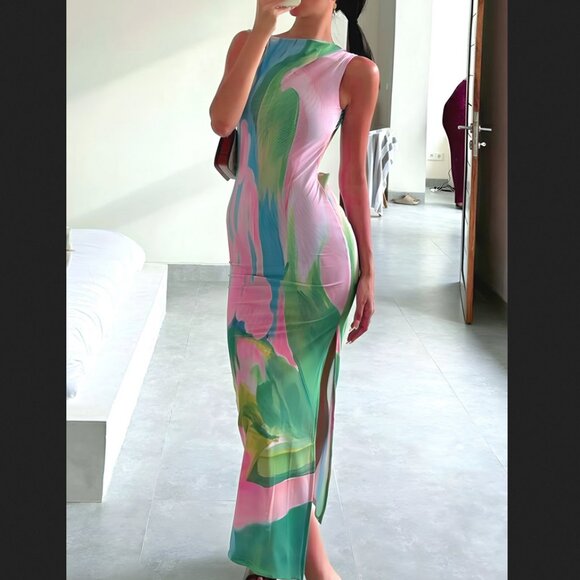 Commense Pastel Maxi Dress; Monet garden print dress - Picture 2 of 3